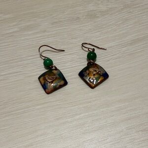 3/$10 Boho Green and Gold Dangle Earrings